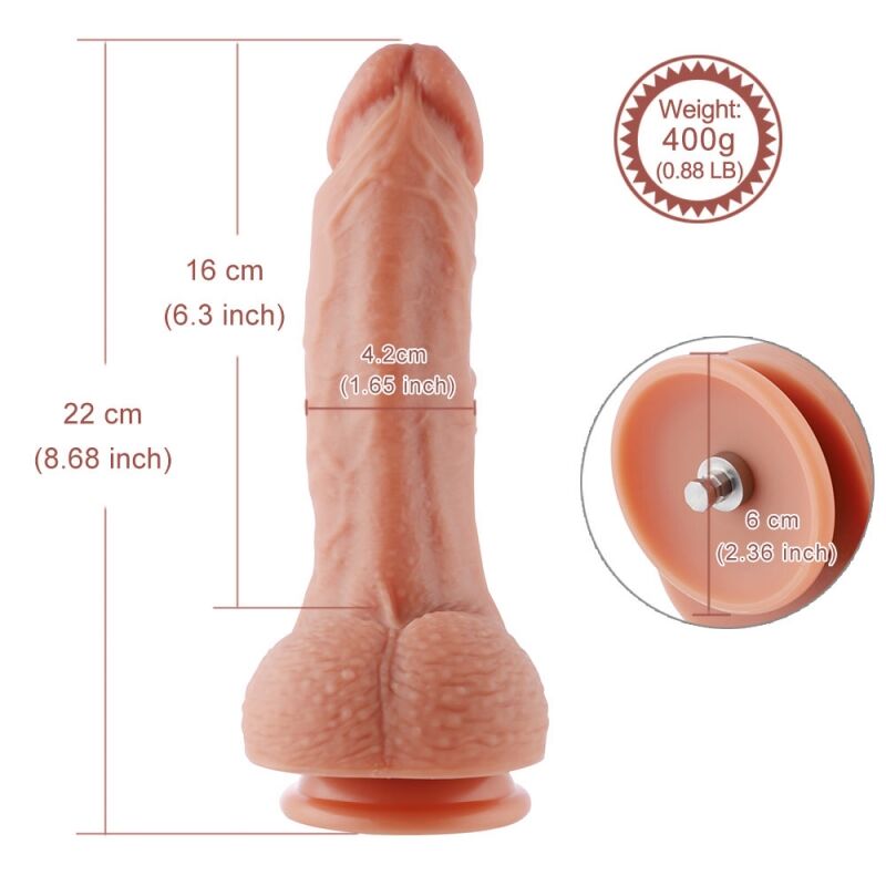Реалістичний фалоімітатор для секс-машин Hismith 2-layers Silicone Flesh Dildo, 2-шаровий, довж. 22 см