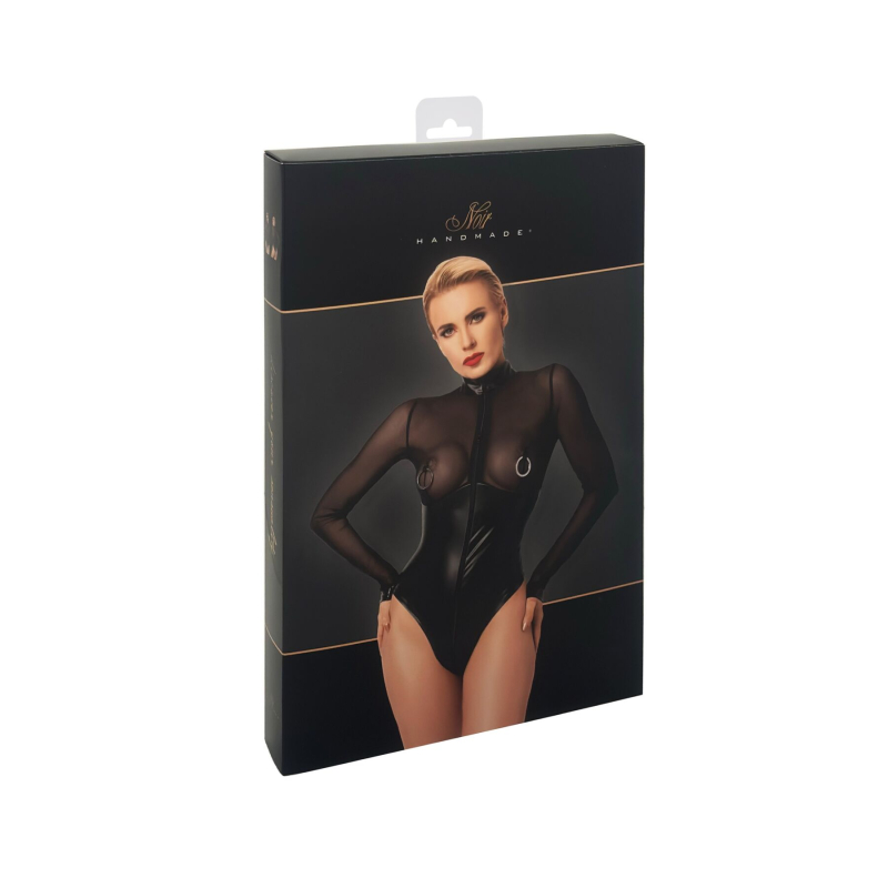 Боді Noir Handmade F321 Edge wetlook and mesh body with rings – 3XL