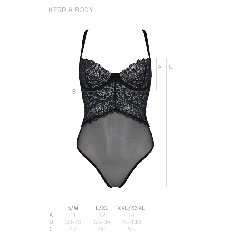 Боді Passion KERRIA BODY Чорний, S/M, з високими вирізами та верхом балконет