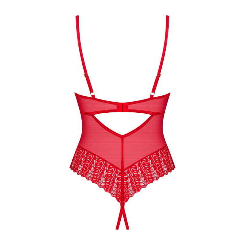 Боді з доступом Obsessive Ingridia crotchless teddy XS/S, червоне, відкриті груди
