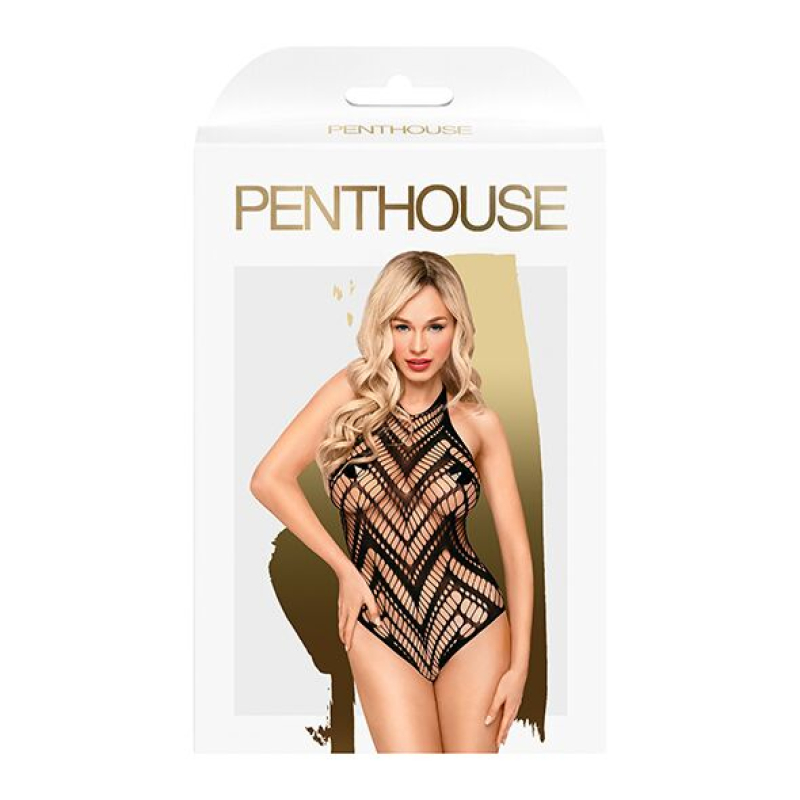 Боді з геометричним орнаментом Penthouse – Go Hotter Чорний XL