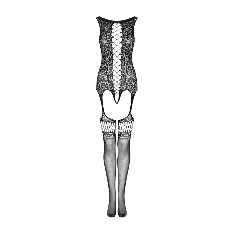 Бодістокінг Obsessive Bodystocking F236 S/M/L, глибоке декольте, імітація шнурівки