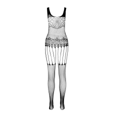 Бодістокінг Passion ECO BS001 One Size Чорний, з доступом, імітація підв’язок, флористичний декор