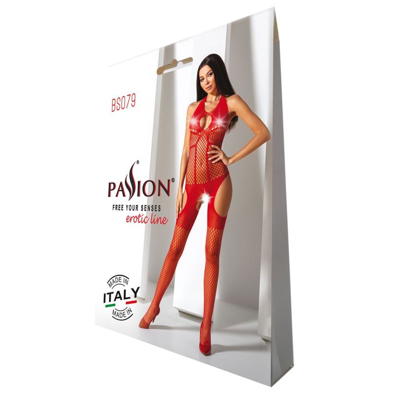 Бодістокінг з імітацією панчох Passion BS079 червоний