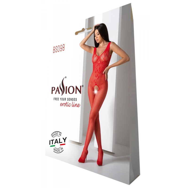 Бодістокінг з крилами Passion BS098 One Size, червоний, середня сітка, відкритий доступ