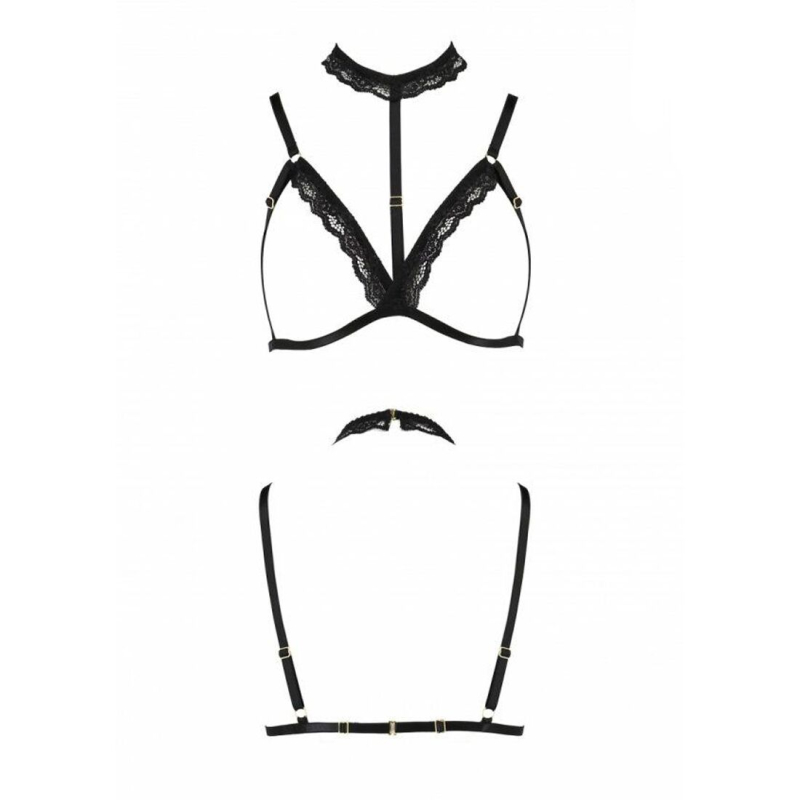 Бюстгальтер–стрепи з чокером Passion Exclusive SHELLY BRA 2XL/3XL, чорний колір