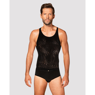 Чоловіча напівпрозора майка–борцовка з візерунком Obsessive T103 tank top S/M/L, чорна