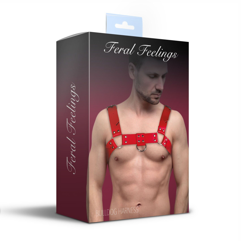 Чоловіча портупея на груди з натуральної шкіри Feral Feelings – Bulldog Harness Червоний