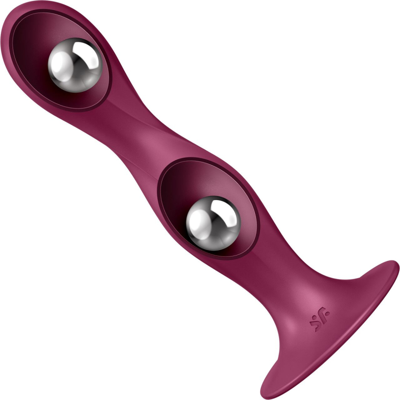 Фаллоимитатор Satisfyer Double Ball-R Red, унисекс, с подвижными шариками внутри, на присоске, длина 18 см