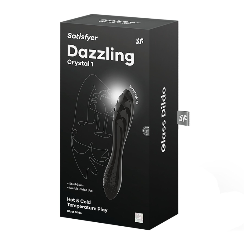 Двусторонний стеклянный дилдо Satisfyer Dazzling Crystal 1 Black, очень прочный, без стопера, длина 18.4 см