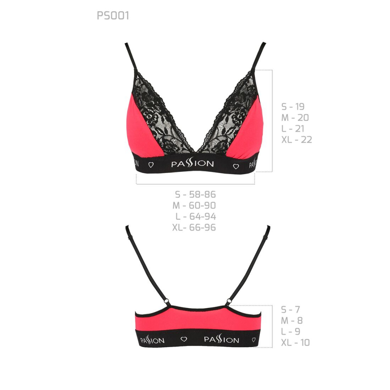 Еластичний топ з мереживом Passion PS001 TOP L, чорний/червоний