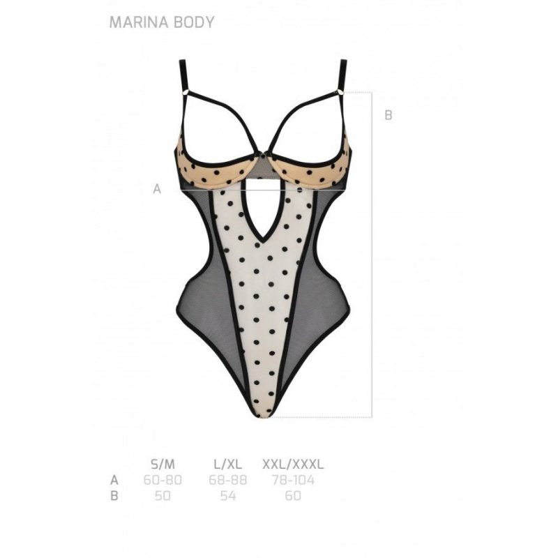 Еротичне боді Passion MARINA BODY, L/XL, кремовий, з відкритими чашками