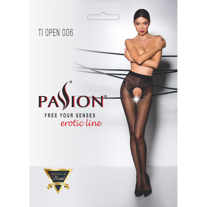 Еротичні колготки Passion TIOPEN 006 1/2 (30 den), чорний колір, з вирізом, імітація трусиків