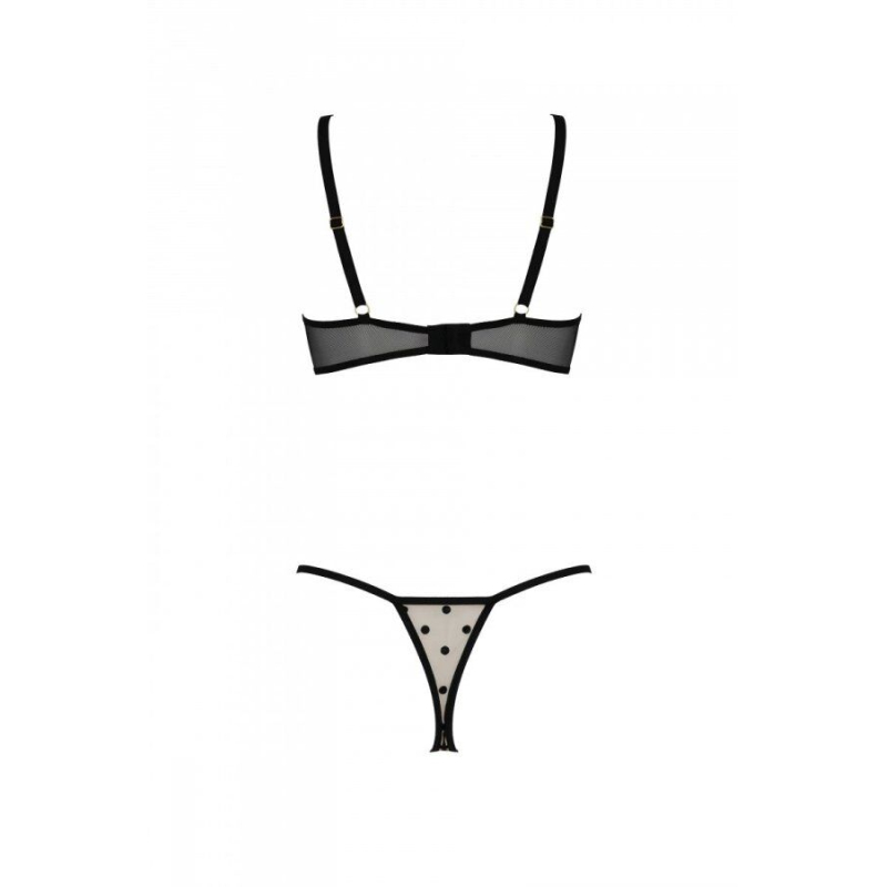 Еротичний комплект Passion MARINA SET WITH OPEN BRA, 2XL/3XL, кремовий/чорний, відкриті чашки