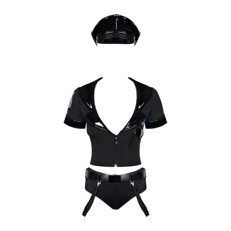 Еротичний костюм поліцейського Obsessive Police set S/M, чорний колір, топ, шорти, кепка, пояс, портупея