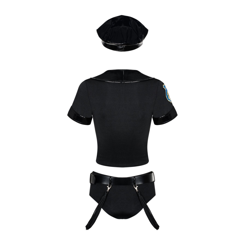 Еротичний костюм поліцейського Obsessive Police set S/M, чорний колір, топ, шорти, кепка, пояс, портупея