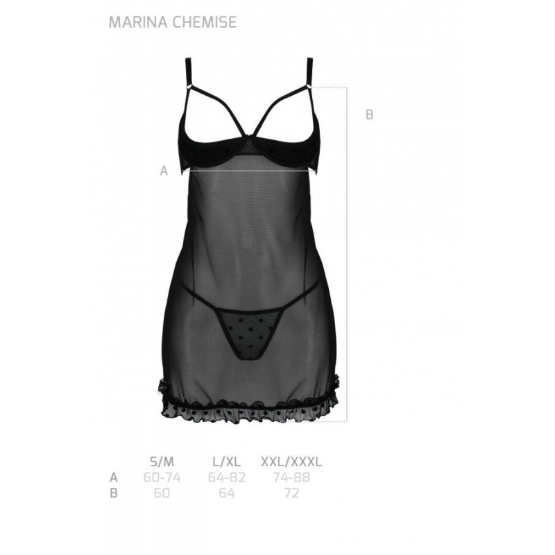 Еротичний пеньюар Passion MARINA CHEMISE, S/M, чорний колір