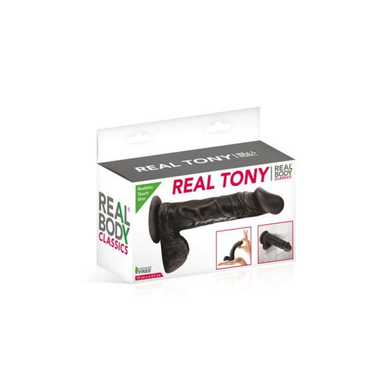 Фаллоимитатор Real Body – Real Tony Black, TPE, длина 18 см, диам. 3.5 см