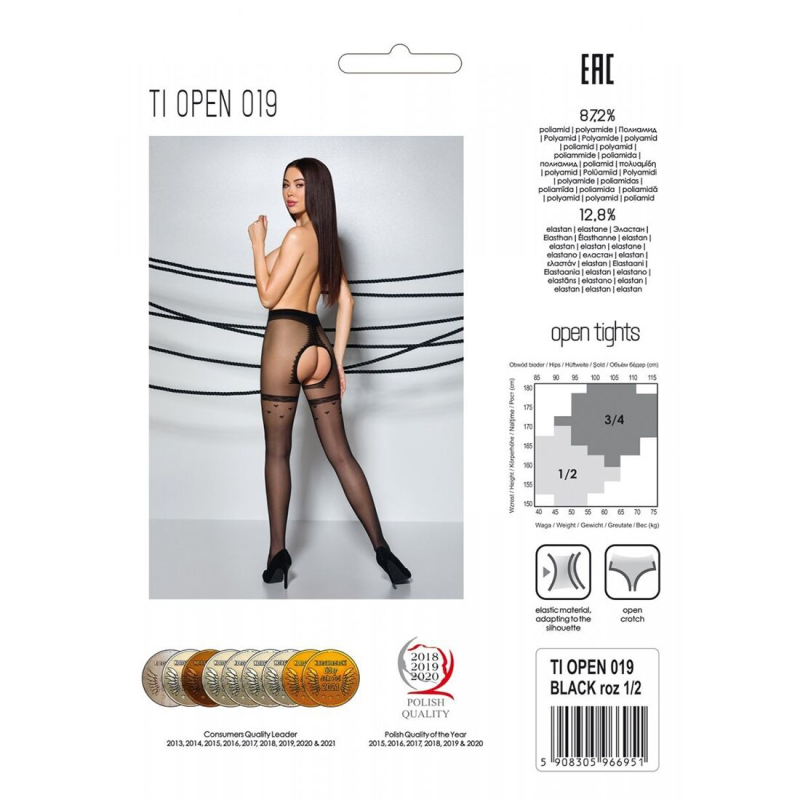 Колготки з відкритим доступом, імітація панчіх Passion TIOPEN 019 Чорний 1/2 (20 den)