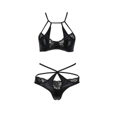 Комплект белья Passion Exclusive NAVEL SET 2XL/3XL, чорний колір, трусики и лиф с элементами под латекс