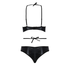 Комплект белья Passion Exclusive NAVEL SET 2XL/3XL, чорний колір, трусики и лиф с элементами под латекс