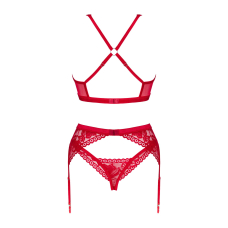 Комплект білизни Obsessive Lacelove cupless 3–pcs set XL/2XL Червоний, бюстгальтер, стрінги, пояс для пан