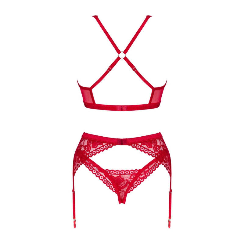 Комплект білизни Obsessive Lacelove cupless 3–pcs set XL/2XL Червоний, бюстгальтер, стрінги, пояс для пан