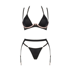 Комплект білизни Obsessive Selinne 3–pcs set XS/S Чорний колір, бюстгальтер, стрінги пояс для панчіх