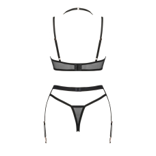 Комплект білизни Obsessive Selinne 3–pcs set XS/S Чорний колір, бюстгальтер, стрінги пояс для панчіх