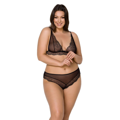 Комплект білизни Passion AMBERLY SET 4XL/5XL Чорний, ліф, трусики бразиліана, люрексова нитка