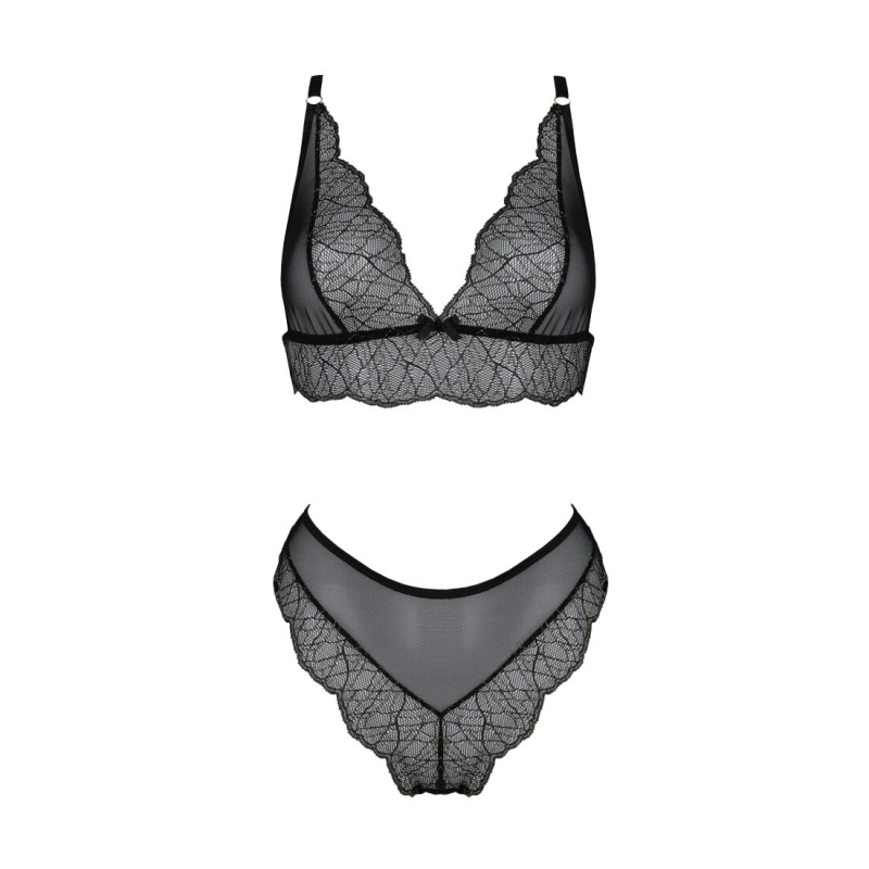 Комплект білизни Passion AMBERLY SET 4XL/5XL Чорний, ліф, трусики бразиліана, люрексова нитка