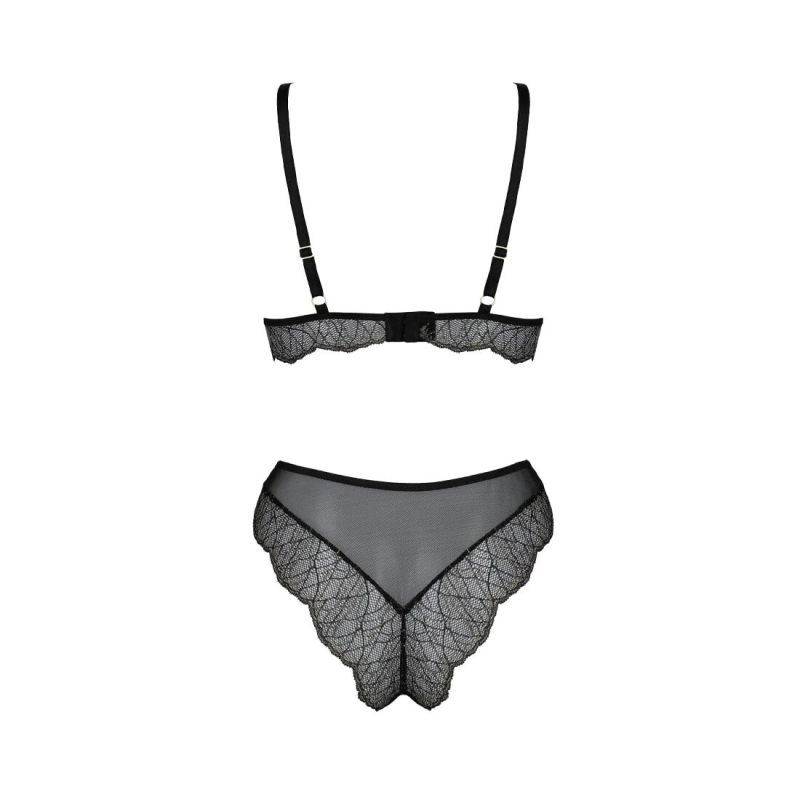 Комплект білизни Passion AMBERLY SET 4XL/5XL Чорний, ліф, трусики бразиліана, люрексова нитка