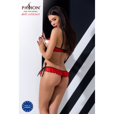 Комплект білизни Passion Exclusive CHERRY SET OpenBra 2XL/3XL червоний, відкритий ліф, трусики–спідничка