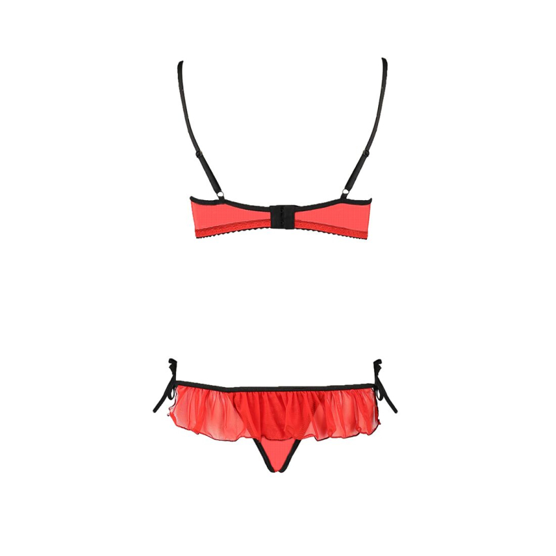Комплект білизни Passion Exclusive CHERRY SET OpenBra 2XL/3XL червоний, відкритий ліф, трусики–спідничка