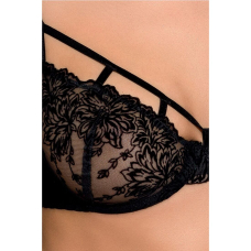 Комплект білизни Passion Exclusive HAYA SET S/M, чорний колір, стрінги, ліф, пояс для панчіх