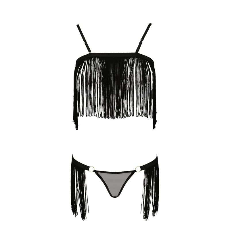 Комплект белья Passion Exclusive KASSANDRA SET OpenBra 2XL/3XL Черный, лиф, трусики-юбка
