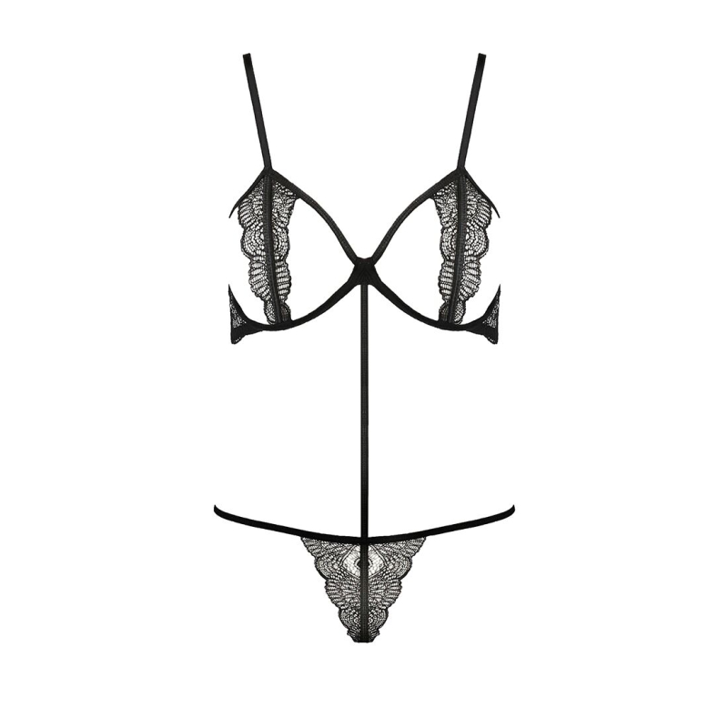 Комплект білизни Passion Exclusive QUENTRIS BIKINI S/M, чорний колір, стрінги і напіввідкритий ліф