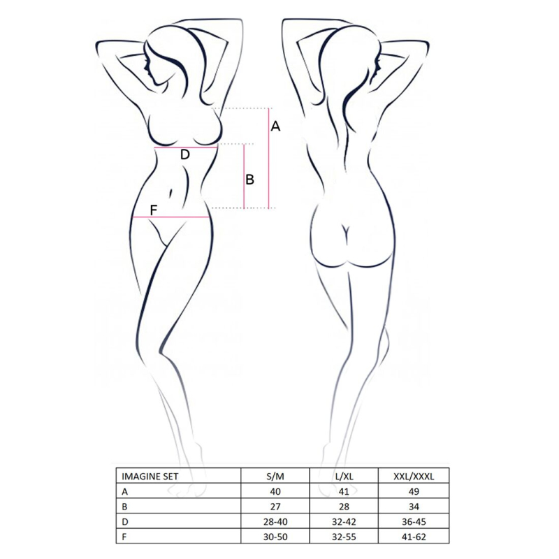 Комплект білизни Passion IMAGINE SET OpenBra 2XL/3XL, чорний колір, ліф – міні–сорочка, трусики з оборкам