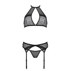 Комплект білизни Passion SATARA SET 2XL/3XL Чорний, топ, пояс для панчіх, стрінги