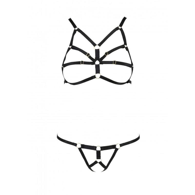 Комплект білизни зі стреп Passion Exclusive ARMANDA SET L/XL, чорний колір