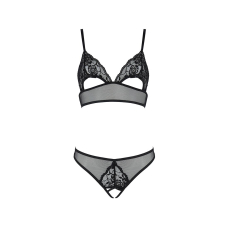Комплект із бралету з ажурним ліфом та відкритими трусиками Passion CHRISTA SET Open Bra S/M чорний колір