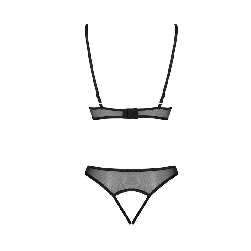 Комплект із бралету з ажурним ліфом та відкритими трусиками Passion CHRISTA SET Open Bra S/M чорний колір