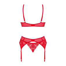 Комплект Obsessive Ingridia 3–pcs set XL/2XL, червоний, бюстгальтер, стрінги, пояс