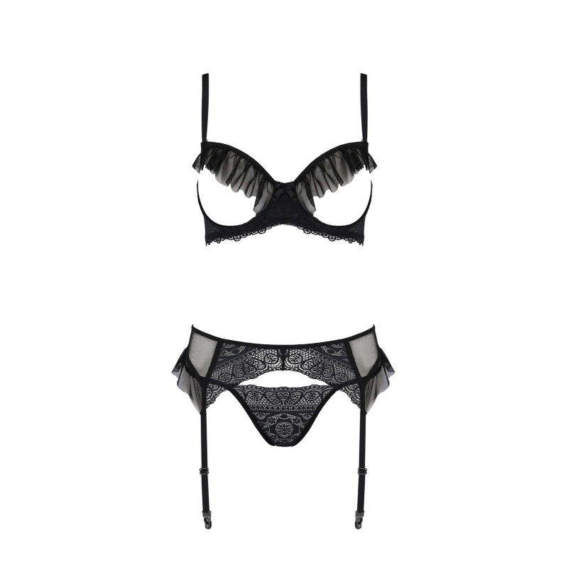 Комплект Passion KERRIA SET WITH OPEN BRA Чорний 2XL/3XL – ECO Passion