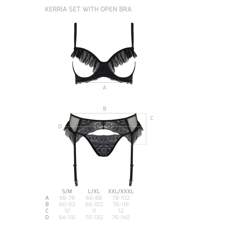 Комплект Passion KERRIA SET WITH OPEN BRA Чорний 2XL/3XL – ECO Passion