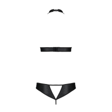 Комплект відкритий топ та трусики з екошкіри з люверсами Passion MALWIA SET OpenBra 2XL/3XL, чорний колір