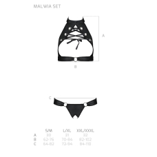 Комплект відкритий топ та трусики з екошкіри з люверсами Passion MALWIA SET OpenBra 2XL/3XL, чорний колір