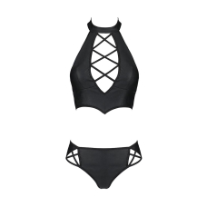 Комплект з еко–шкіри Passion NANACY BIKINI L/XL, чорний колір, бра та трусики з імітацією шнурівки