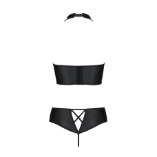 Комплект з еко–шкіри Passion NANACY BIKINI L/XL, чорний колір, бра та трусики з імітацією шнурівки