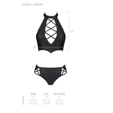 Комплект з еко–шкіри Passion NANACY BIKINI L/XL, чорний колір, бра та трусики з імітацією шнурівки